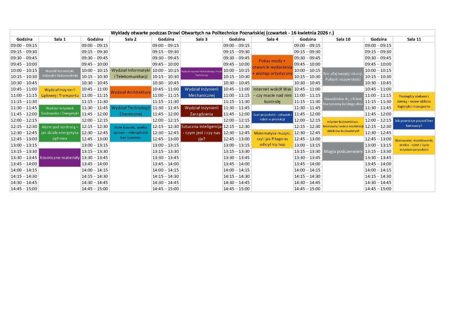 Wykłady otwarte harmonogram