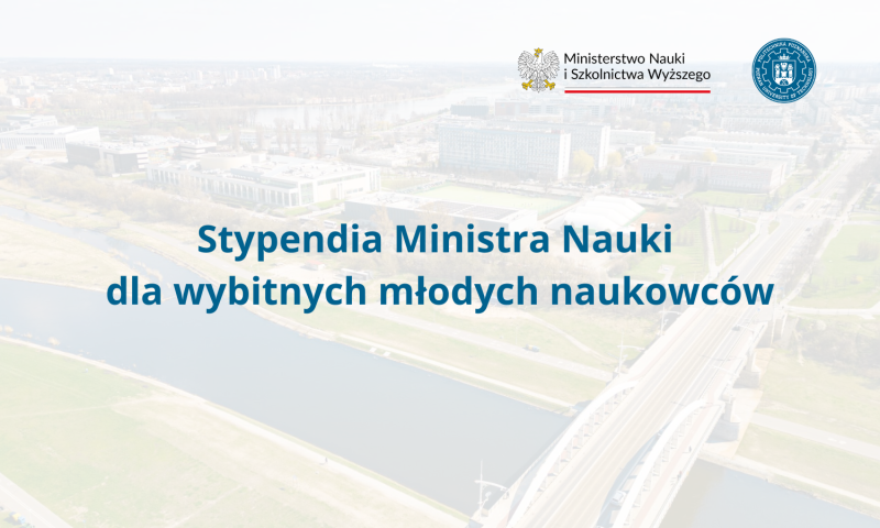 nagłówek o stypendiach Ministra Nauki, logo PP, logo MNiSW, w tle kampus PP