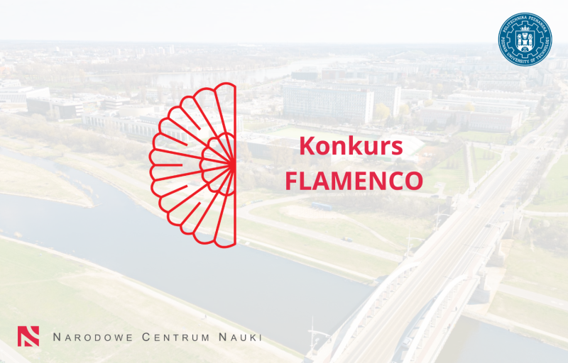 logo konkursu, NCN i PP, napisz Konkurs FLAMENCO, w tle kampus PP