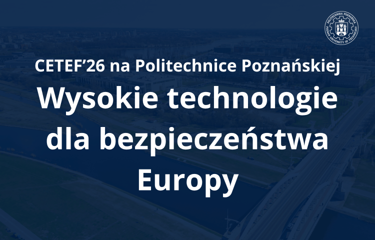 Grafika zapowiadająca z napisem tytułowym na tle przysłoniętego niebieskim filtrem zdjęcia lotniczego fragmentu Poznania.
