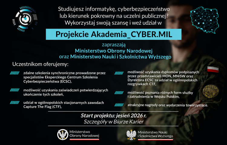 Grafika zapraszająca na Akademie_CYBER.MIL 2026/2027 