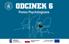 Czarny kot siedzi na jednym z dwóch foteli, osoba pochyla się nad zwierzęciem, powyżej jest tytuł szóstego odcinka: "Pomoc psychologiczna”.